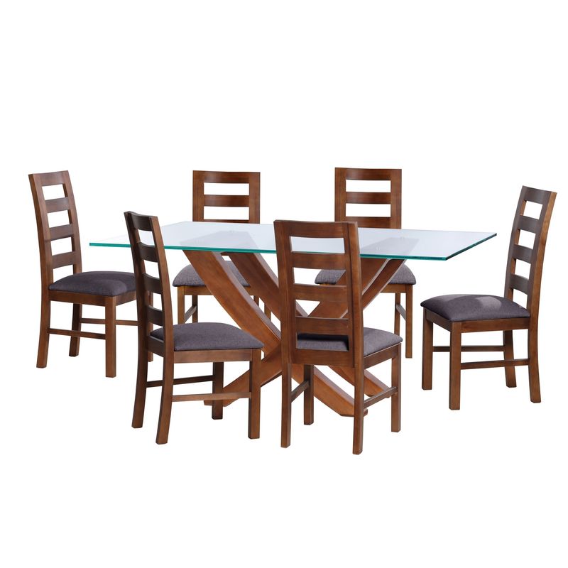 LATAM HOME - JUEGO DE COMEDOR ALICANTE 6 SILLAS GRANADA LINO GRIS OSCURO