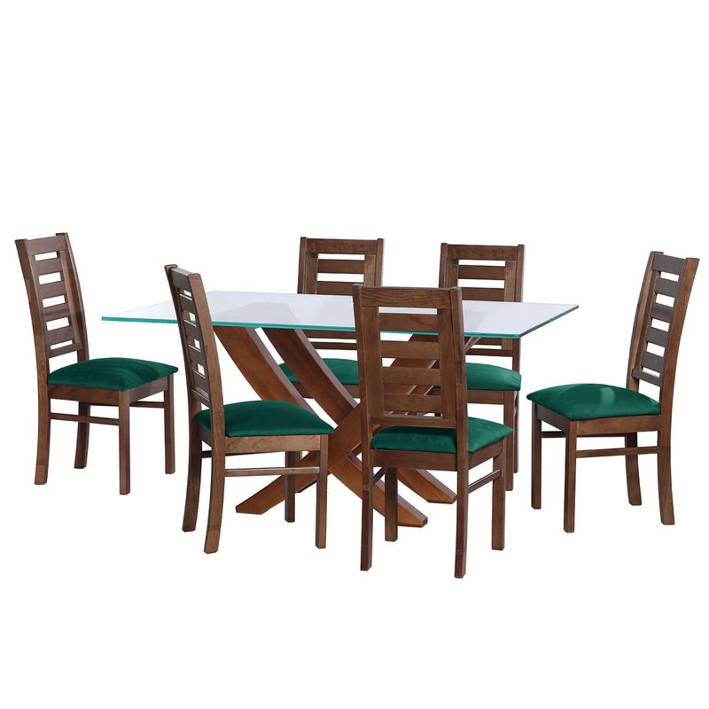 LATAM HOME - JUEGO DE COMEDOR ALICANTE 6 SILLAS MURCIA TELA VELVET VERDE