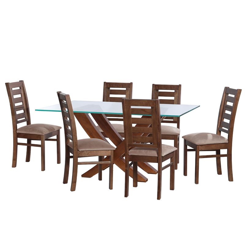 LATAM HOME - JUEGO DE COMEDOR ALICANTE 6 SILLAS MURCIA TELA VELVET BEIGE