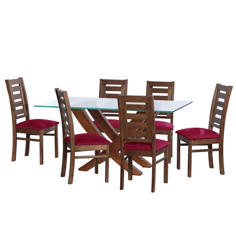 LATAM HOME - JUEGO DE COMEDOR ALICANTE 6 SILLAS MURCIA TELA VELVET BURDEO