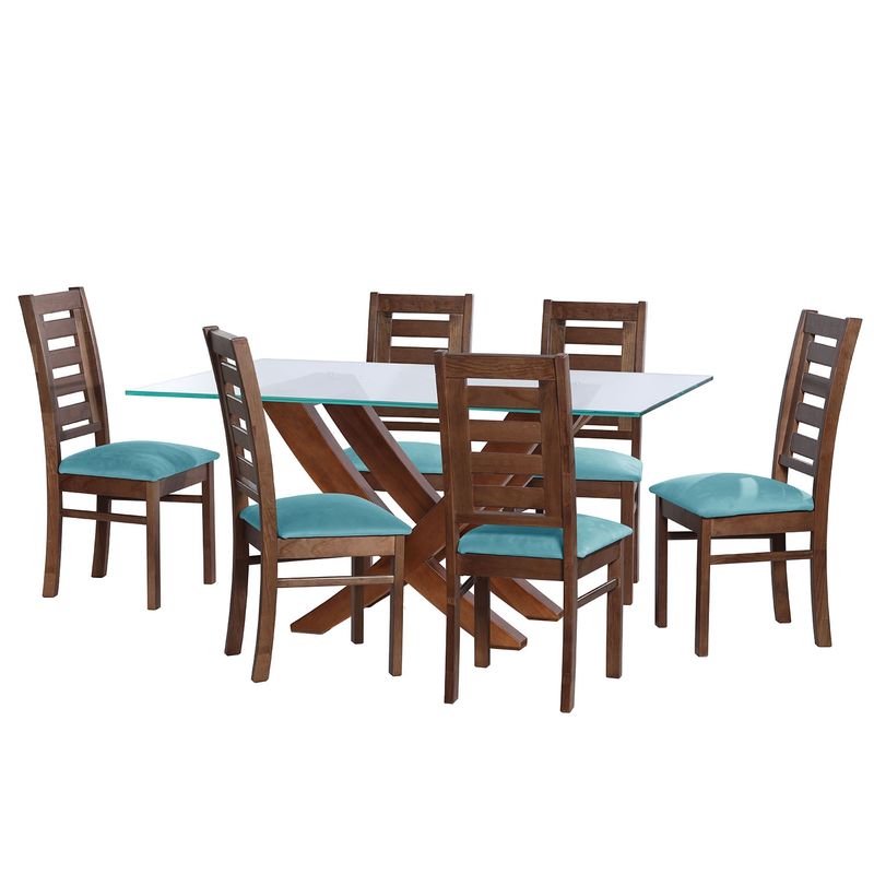 LATAM HOME - JUEGO DE COMEDOR ALICANTE 6 SILLAS MURCIA TELA VELVET TURQUESA