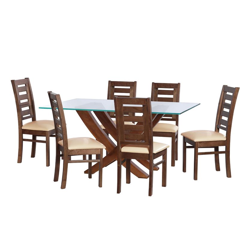LATAM HOME - JUEGO DE COMEDOR ALICANTE 6 SILLAS MURCIA PU BEIGE