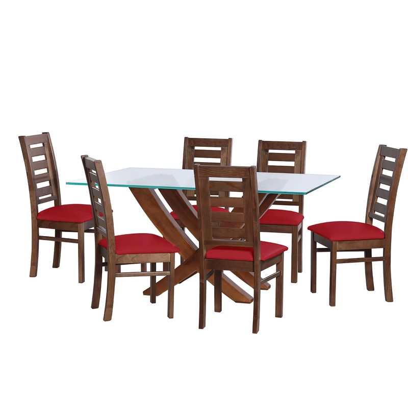 LATAM HOME - JUEGO DE COMEDOR ALICANTE 6 SILLAS MURCIA PU ROJO
