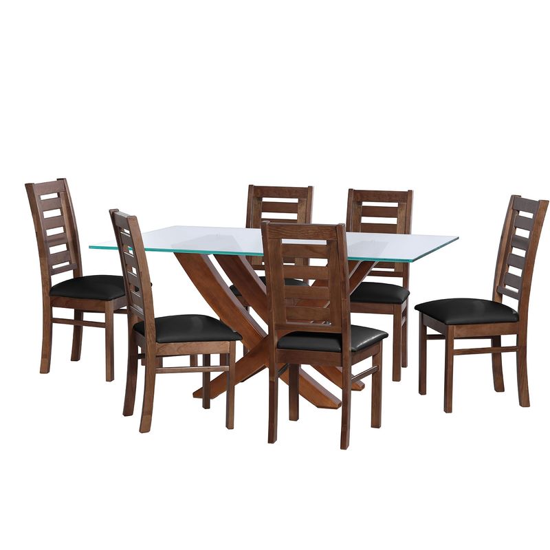 LATAM HOME - JUEGO DE COMEDOR ALICANTE 6 SILLAS MURCIA PU NEGRO