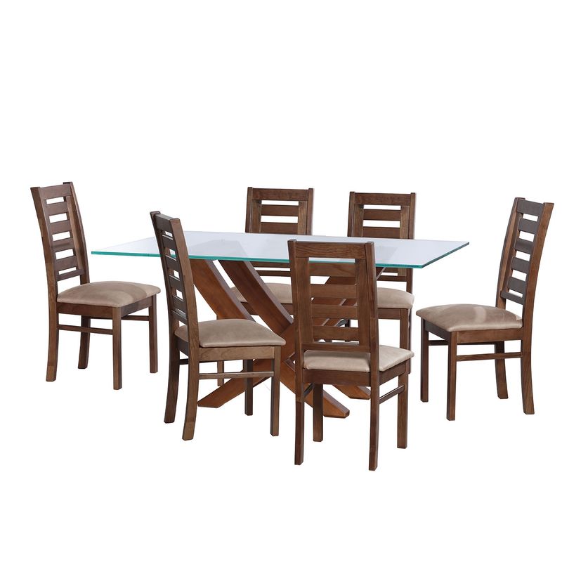 LATAM HOME - JUEGO DE COMEDOR ALICANTE 6 SILLAS MURCIA CUERO KENTUCKY  BEIGE