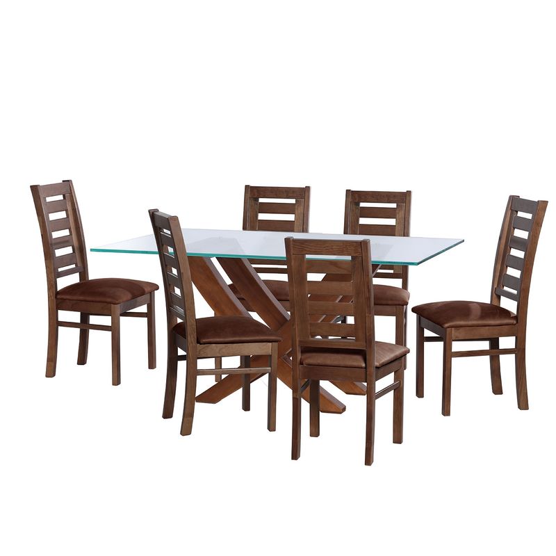 LATAM HOME - JUEGO DE COMEDOR ALICANTE 6 SILLAS MURCIA CUERO KENTUCKY CAFE MORO