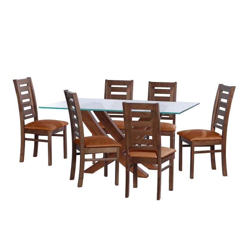 LATAM HOME - JUEGO DE COMEDOR ALICANTE 6 SILLAS MURCIA CUERO KENTUCKY CAFE CLARO