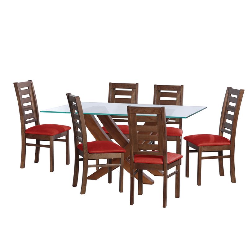 LATAM HOME - JUEGO DE COMEDOR ALICANTE 6 SILLAS MURCIA CUERO KENTUCKY ROJO