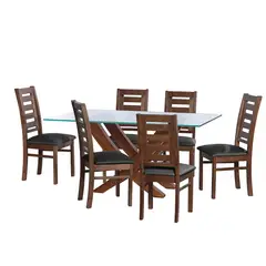 LATAM HOME - JUEGO DE COMEDOR ALICANTE 6 SILLAS MURCIA CUERO KENTUCKY NEGRO
