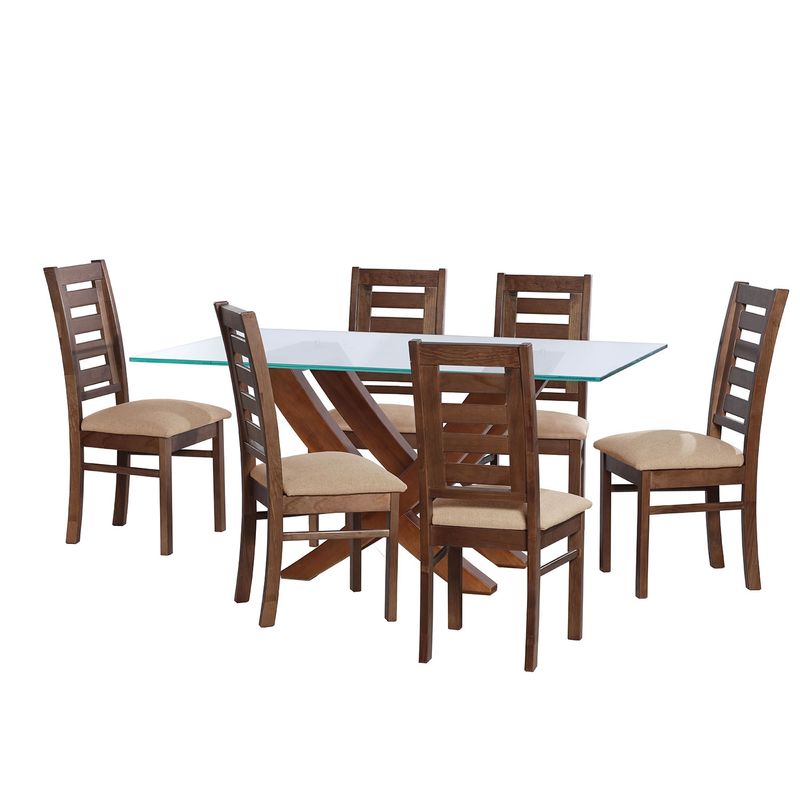 LATAM HOME - JUEGO DE COMEDOR ALICANTE 6 SILLAS MURCIA LINO NATURAL