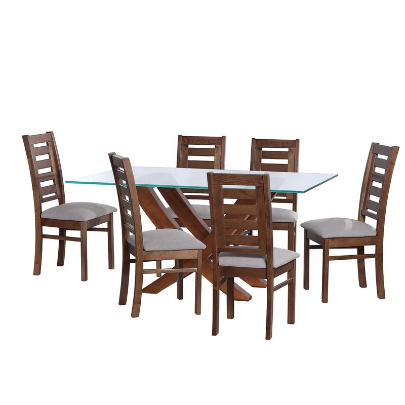 LATAM HOME - JUEGO DE COMEDOR ALICANTE 6 SILLAS MURCIA LINO GRIS CLARO