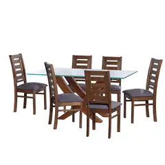 LATAM HOME - JUEGO DE COMEDOR ALICANTE 6 SILLAS MURCIA LINO GRIS OSCURO
