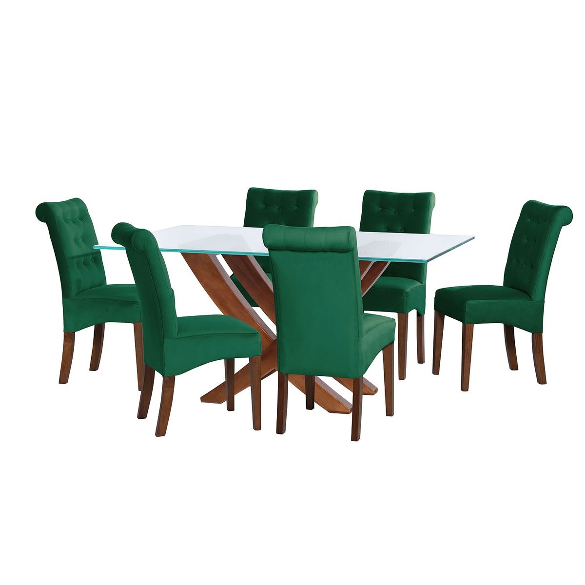 LATAM HOME - JUEGO DE COMEDOR ALICANTE 6 SILLAS OVIEDO TELA VELVET VERDE