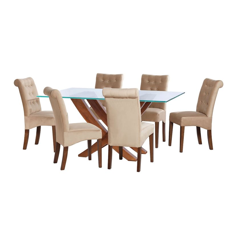 LATAM HOME - JUEGO DE COMEDOR ALICANTE 6 SILLAS OVIEDO TELA VELVET BEIGE