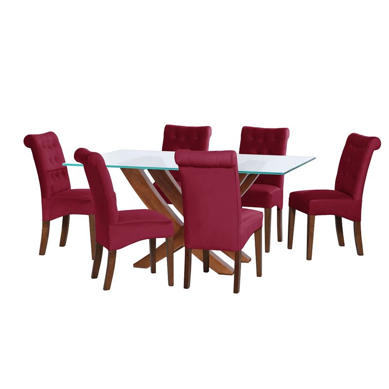 LATAM HOME - JUEGO DE COMEDOR ALICANTE 6 SILLAS OVIEDO TELA VELVET BURDEO