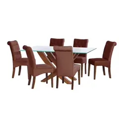 LATAM HOME - JUEGO DE COMEDOR ALICANTE 6 SILLAS OVIEDO TELA VELVET CHOCOLATE