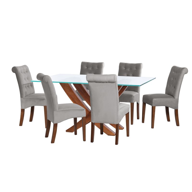 LATAM HOME - JUEGO DE COMEDOR ALICANTE 6 SILLAS OVIEDO TELA VELVET GRIS