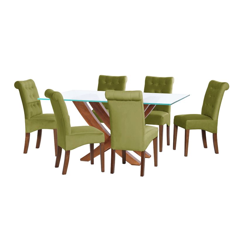 LATAM HOME - JUEGO DE COMEDOR ALICANTE 6 SILLAS OVIEDO TELA VELVET PISTACHO