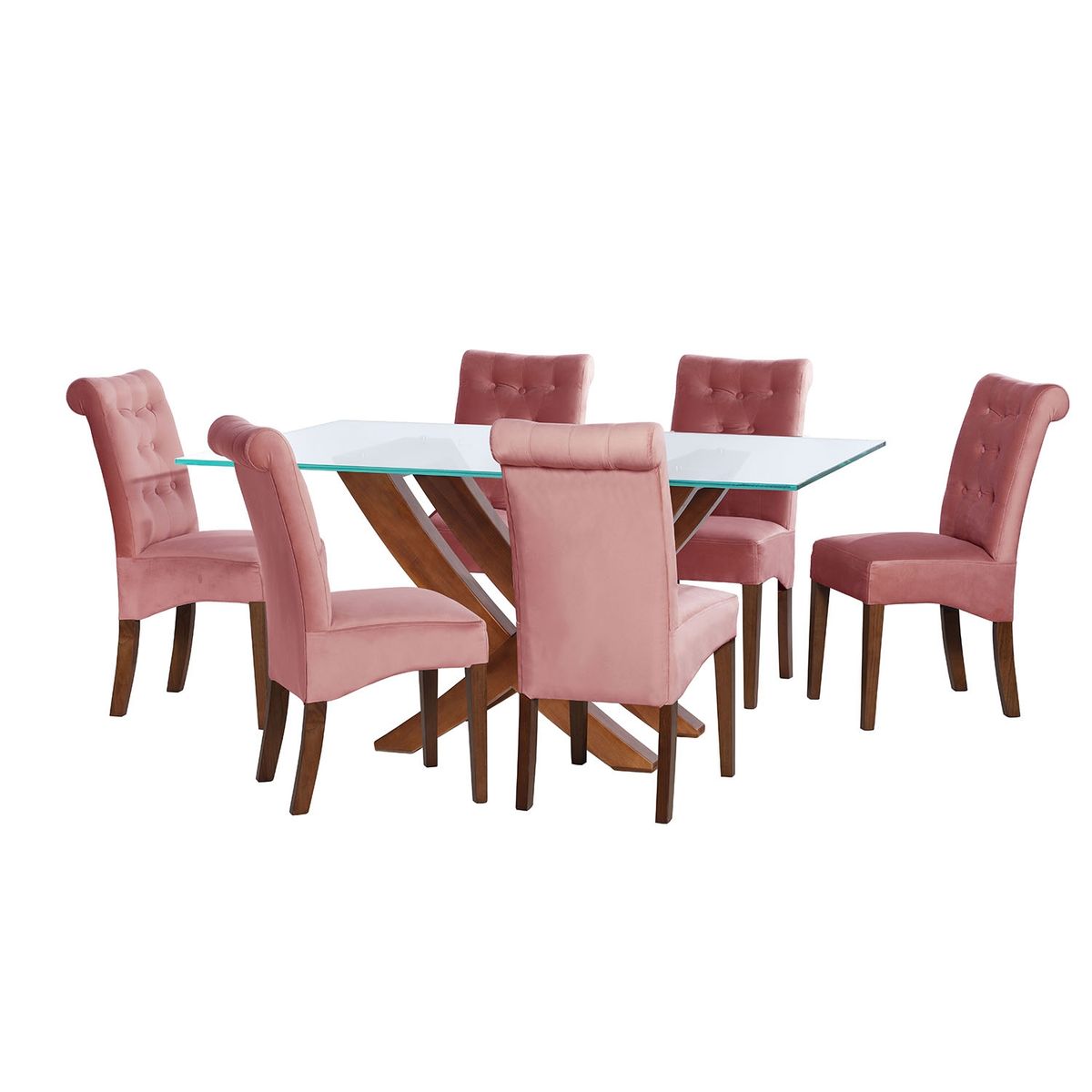 LATAM HOME - JUEGO DE COMEDOR ALICANTE 6 SILLAS OVIEDO TELA VELVET PALO ROSA