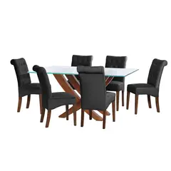 LATAM HOME - JUEGO DE COMEDOR ALICANTE 6 SILLAS OVIEDO TELA VELVET NEGRO