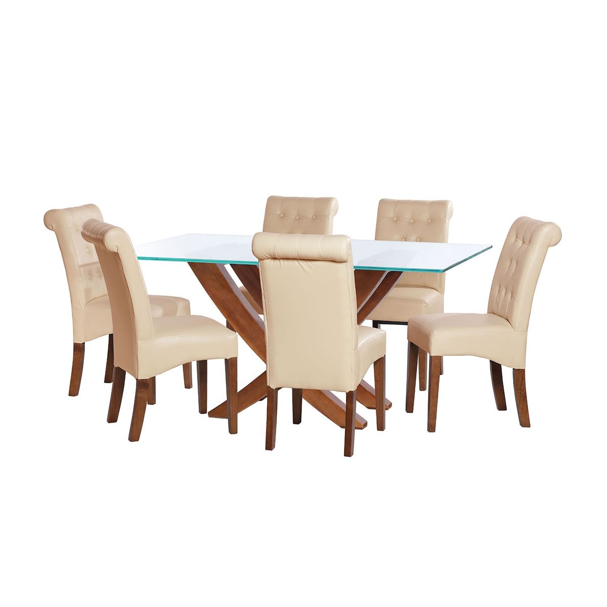 LATAM HOME - JUEGO DE COMEDOR ALICANTE 6 SILLAS OVIEDO PU BEIGE