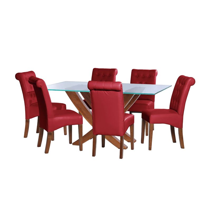 LATAM HOME - JUEGO DE COMEDOR ALICANTE 6 SILLAS OVIEDO PU ROJO