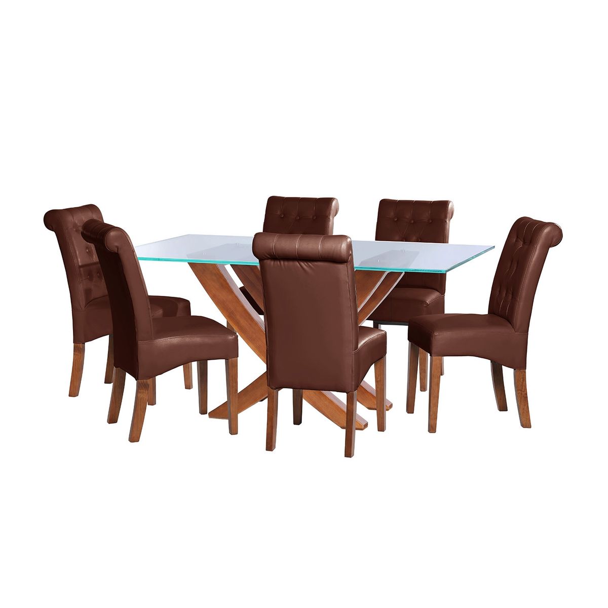 LATAM HOME - JUEGO DE COMEDOR ALICANTE 6 SILLAS OVIEDO PU CHOCOLATE