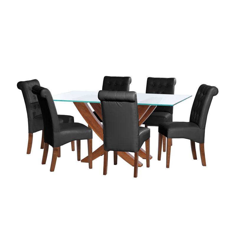LATAM HOME - JUEGO DE COMEDOR ALICANTE 6 SILLAS OVIEDO PU NEGRO