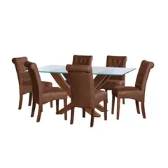 LATAM HOME - JUEGO DE COMEDOR ALICANTE 6 SILLAS OVIEDO CUERO KENTUCKY CAFE MORO