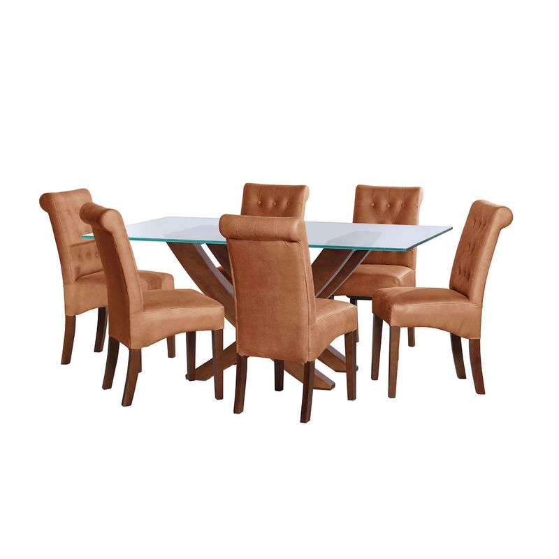 LATAM HOME - JUEGO DE COMEDOR ALICANTE 6 SILLAS OVIEDO CUERO KENTUCKY CAFE CLARO