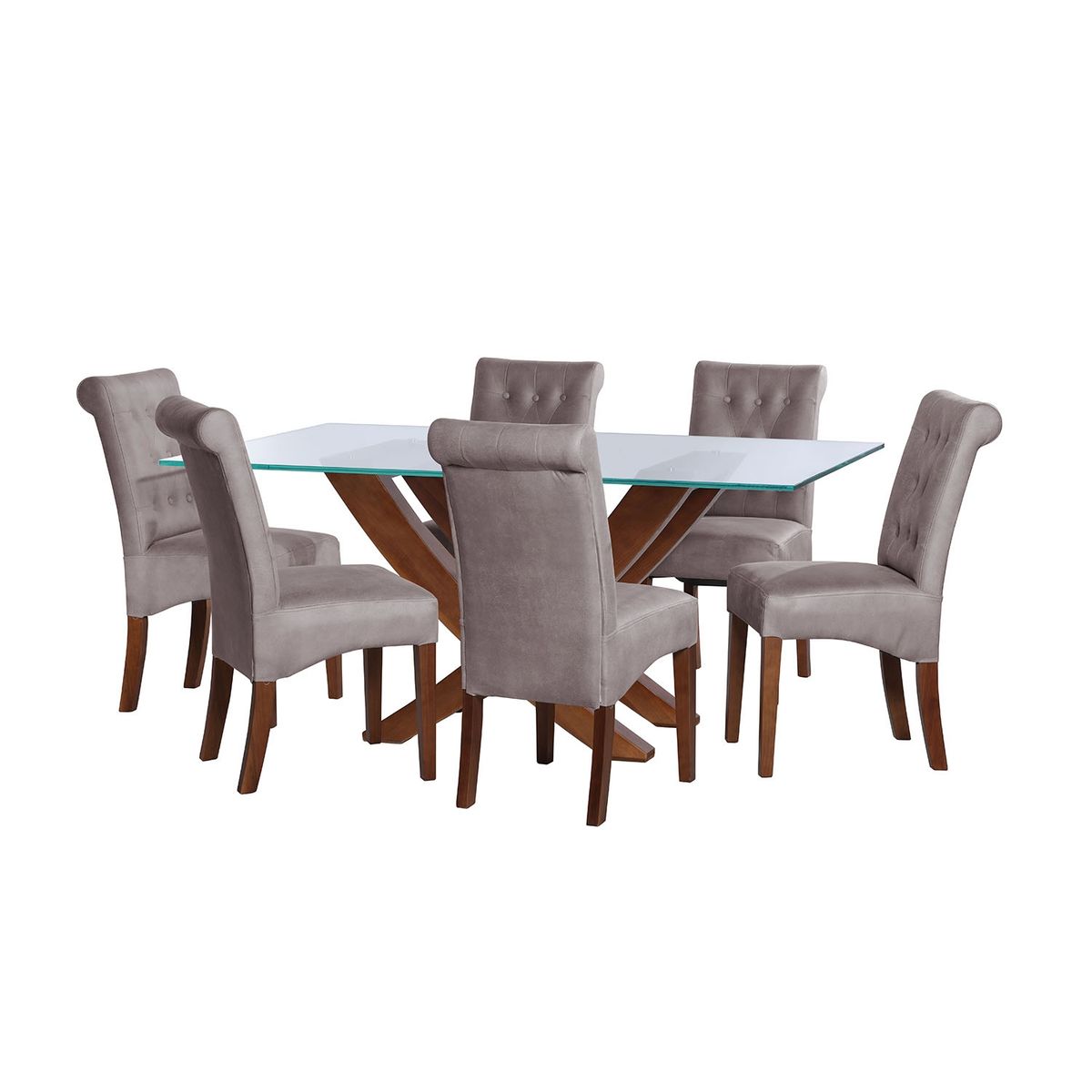 LATAM HOME - JUEGO DE COMEDOR ALICANTE 6 SILLAS OVIEDO CUERO KENTUCKY GRIS