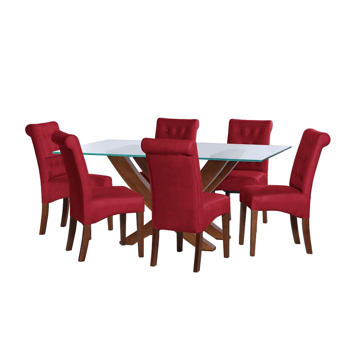 LATAM HOME - JUEGO DE COMEDOR ALICANTE 6 SILLAS OVIEDO CUERO KENTUCKY ROJO