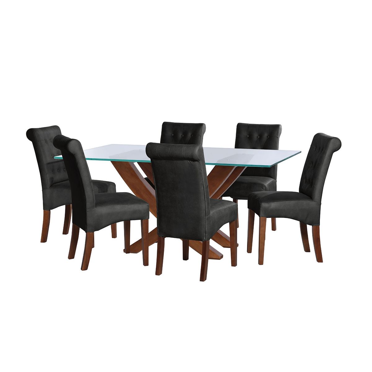 LATAM HOME - JUEGO DE COMEDOR ALICANTE 6 SILLAS OVIEDO CUERO KENTUCKY NEGRO