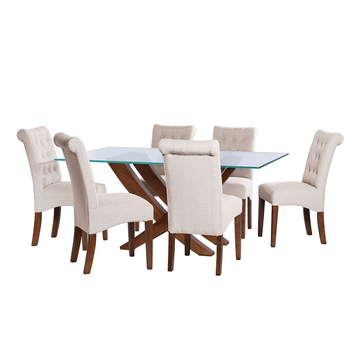 LATAM HOME - JUEGO DE COMEDOR ALICANTE 6 SILLAS OVIEDO LINO BLANCO