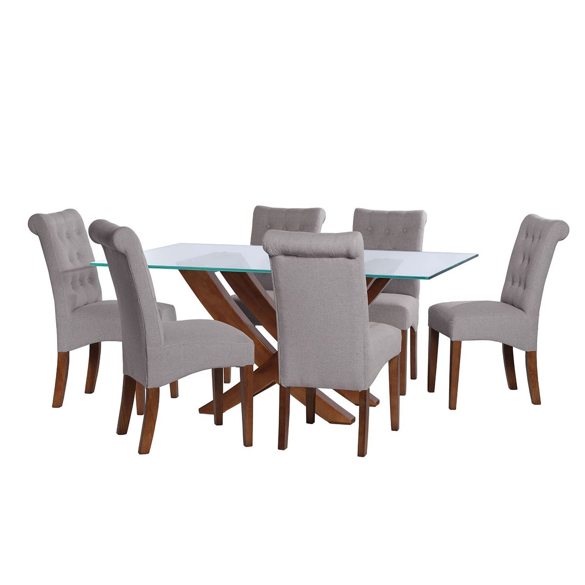 LATAM HOME - JUEGO DE COMEDOR ALICANTE 6 SILLAS OVIEDO LINO GRIS CLARO