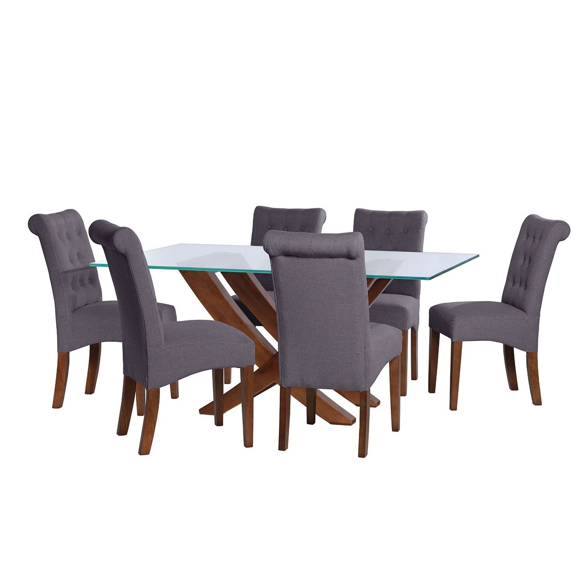 LATAM HOME - JUEGO DE COMEDOR ALICANTE 6 SILLAS OVIEDO LINO GRIS OSCURO