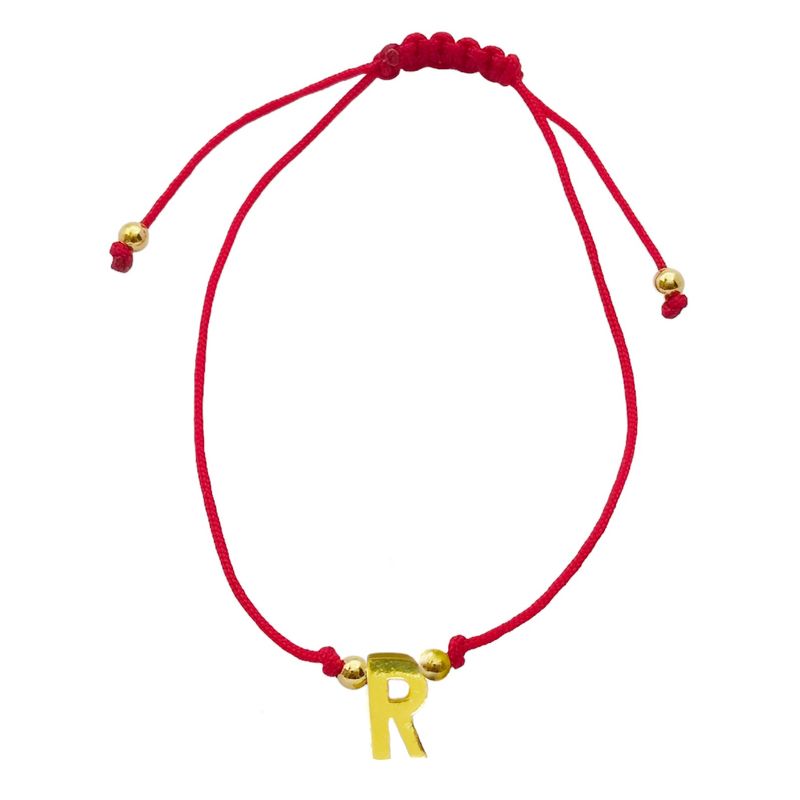 ANDREA COGGIOLA JOYAS - Pulsera Letras R Cordón Rojo Enchapado Oro 18K