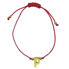 ANDREA COGGIOLA JOYAS - Pulsera Letras P Cordón Rojo Enchapado Oro 18K