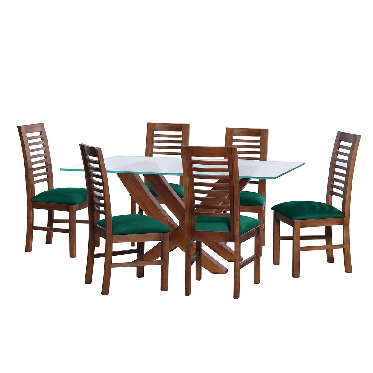 LATAM HOME - JUEGO DE COMEDOR ALICANTE 6 SILLAS SALAMANCA TELA VELVET VERDE