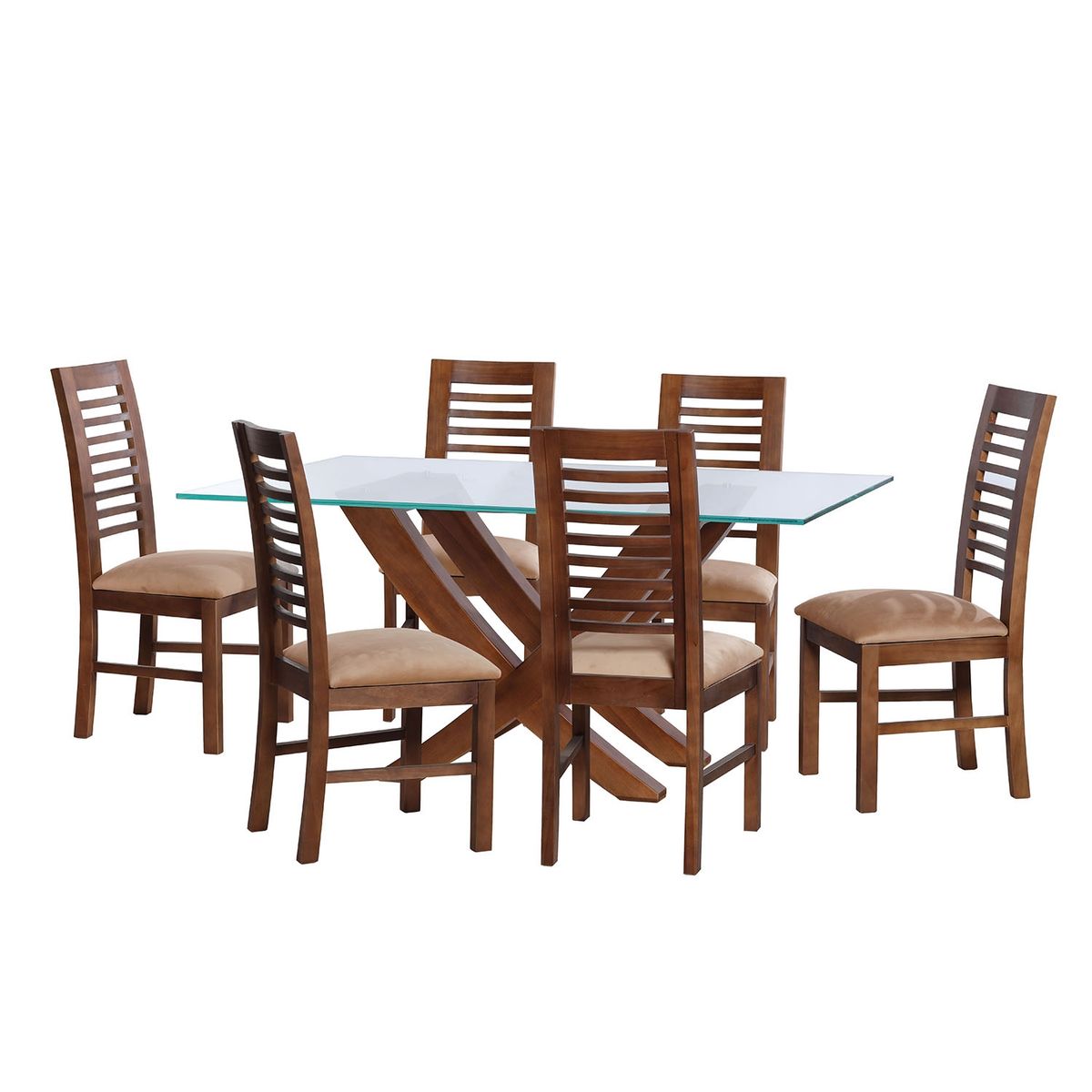 LATAM HOME - JUEGO DE COMEDOR ALICANTE 6 SILLAS SALAMANCA TELA VELVET BEIGE
