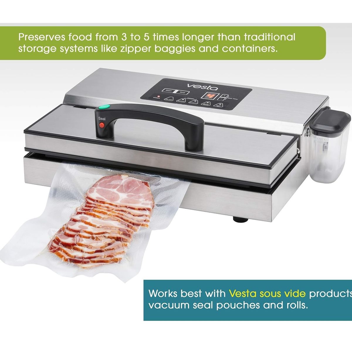 GENERICO - Sellador al vacío de succión Vesta Pro - Acero inoxidable