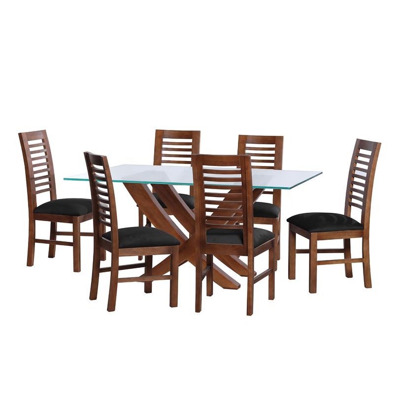 LATAM HOME - JUEGO DE COMEDOR ALICANTE 6 SILLAS SALAMANCA TELA VELVET NEGRO