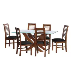 LATAM HOME - JUEGO DE COMEDOR ALICANTE 6 SILLAS SALAMANCA TELA VELVET NEGRO