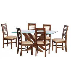 LATAM HOME - JUEGO DE COMEDOR ALICANTE 6 SILLAS SALAMANCA PU BEIGE