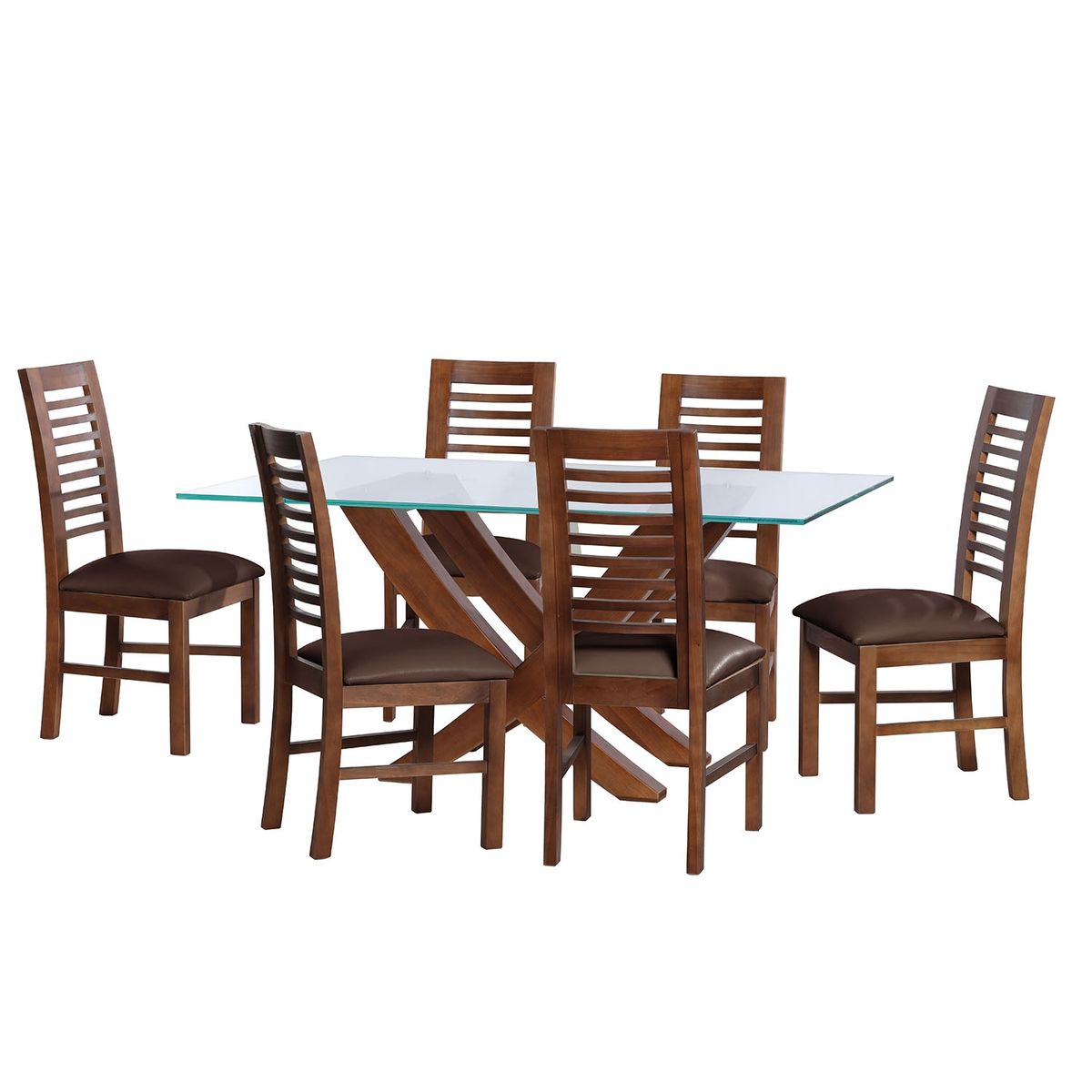 LATAM HOME - JUEGO DE COMEDOR ALICANTE 6 SILLAS SALAMANCA PU CHOCOLATE