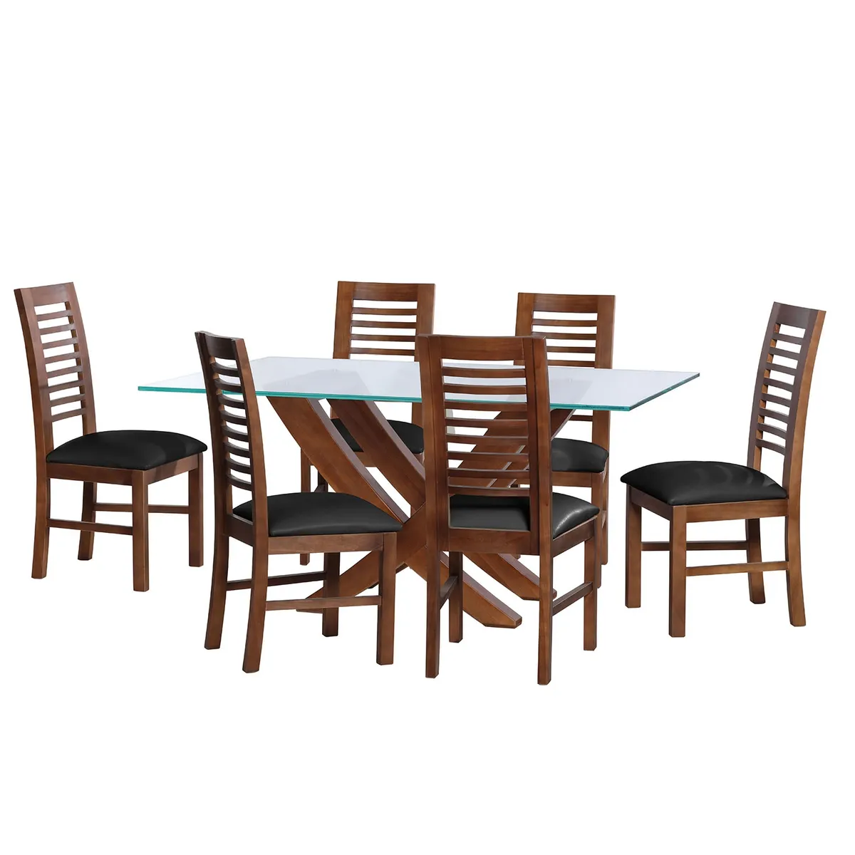 LATAM HOME - JUEGO DE COMEDOR ALICANTE 6 SILLAS SALAMANCA PU NEGRO