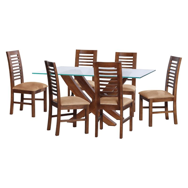 LATAM HOME - Juego de Comedor Latam Home Alicante 6 Sillas, Vidrio Templado, Madera