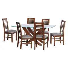LATAM HOME - JUEGO DE COMEDOR ALICANTE 6 SILLAS SALAMANCA CUERO KENTUCKY GRIS