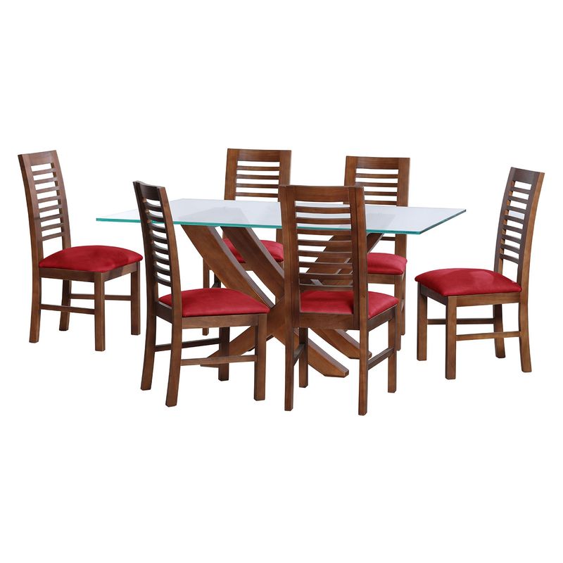 LATAM HOME - JUEGO DE COMEDOR ALICANTE 6 SILLAS SALAMANCA CUERO KENTUCKY ROJO