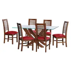 LATAM HOME - JUEGO DE COMEDOR ALICANTE 6 SILLAS SALAMANCA CUERO KENTUCKY ROJO